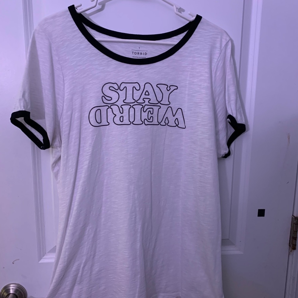 Torrid Stay Weird white ringer tee shirt
